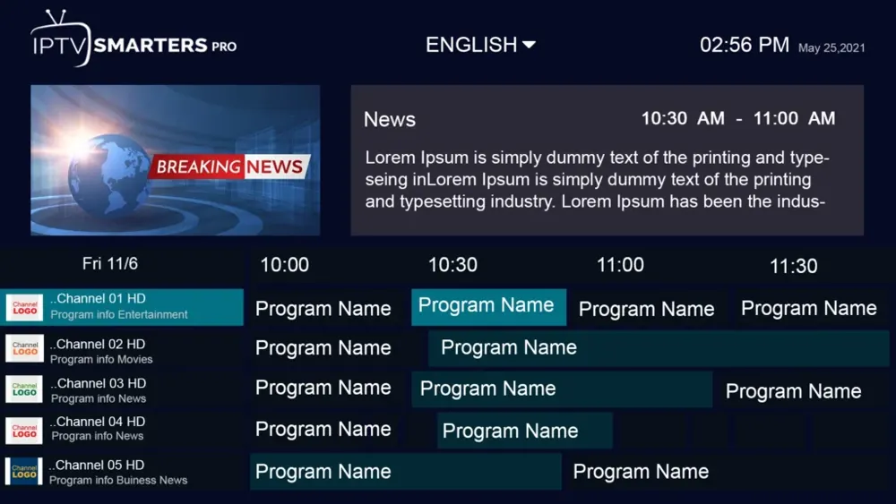Example electronic TV guide screen